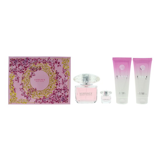 Versace Bright Crystal 4 Piece Gift Set: Eau de Toilette 90ml - Shower Gel 100ml