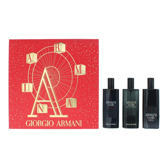 Giorgio Armani Code Pour Homme 3 Piece Gift Set: Eau de Toilette 15ml - Eau de Parfum 15ml - Parfum 15ml