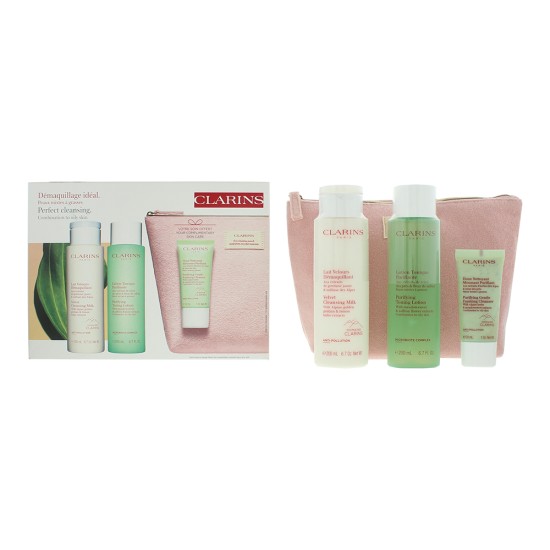 Clarins Perfect Cleansing Combination To Oily Skin 4 Piece Gift Set: Cleansing M
