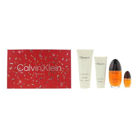 Calvin Klein Obsession 4 Piece Gift Set: Eau De Parfum 100ml - Body Lotion 200ml